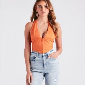 Windsor Vibrant Orange Halter Crop Top
